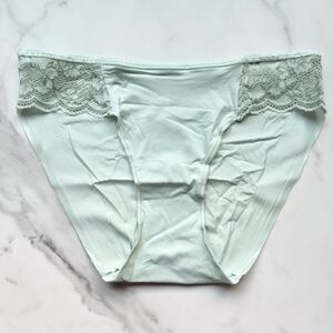 NWT SOMA VANISHING EDGE MICROFIBER WITH LACE BIKINI PANTY IN ANTIQUE GREEN SMALL